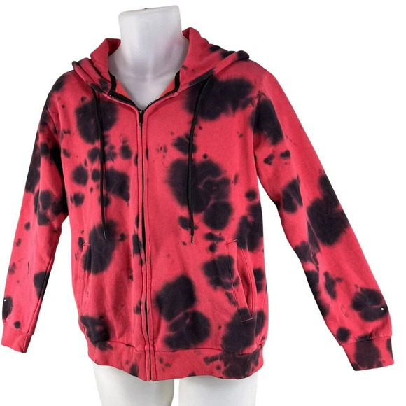 NWT AD Mens S Womens M Hoodie Red Black Tie-Dye Skull Graphic Hoodie Jacket - Picture 7 of 16